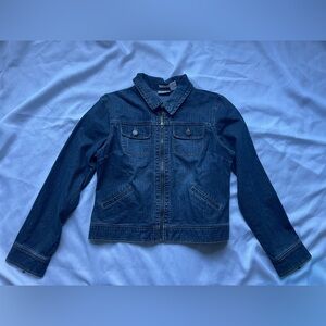 St John's Bay Women's Stretch Denim Jacket, With Zip Cuff Sleeves, Sz Medium